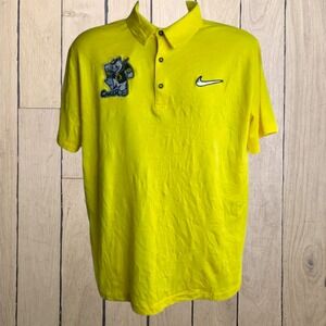Nike Shirt Mens Large L Yellow Overcome‎ Cancer Ducks Golf Polo Casual Dri Fit